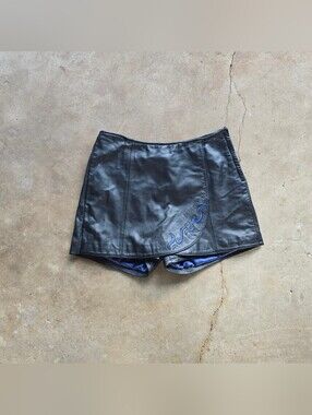 Vintage Y2K Harley Davidson Black Moto Biker Chic Leather Skort Size 8